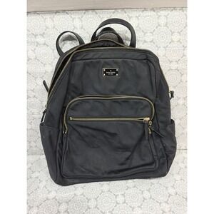 Kate Spade New York Black Nylon Backpack Gold Tone Zippers Front Pockets